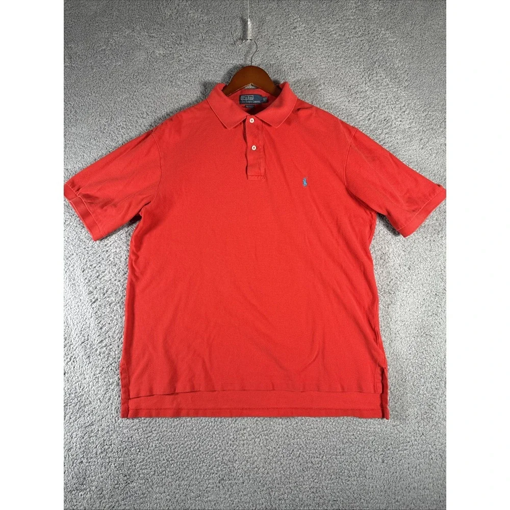 Polo Ralph Lauren Pique Shirt Mens XLT Tall Red Blue Pony‎